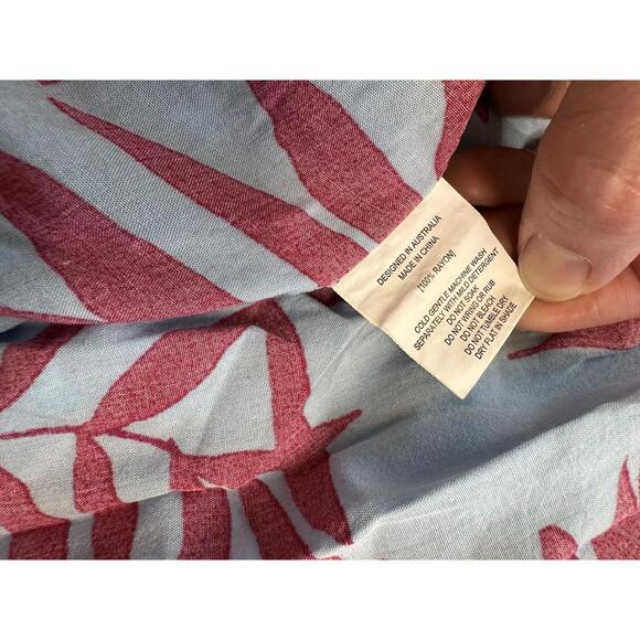 Abel The Label Anthro Cassidy Midi Dress S Floral Smocked Waist Pink Blue Hi Lo - Picture 9 of 9